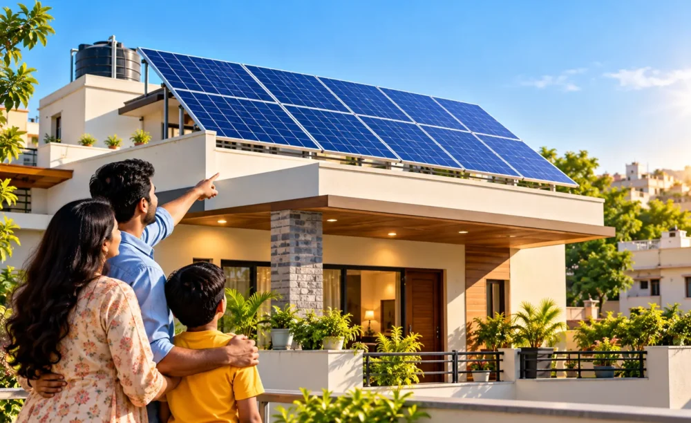 Indian Family Celebrating Rooftop Solar Power