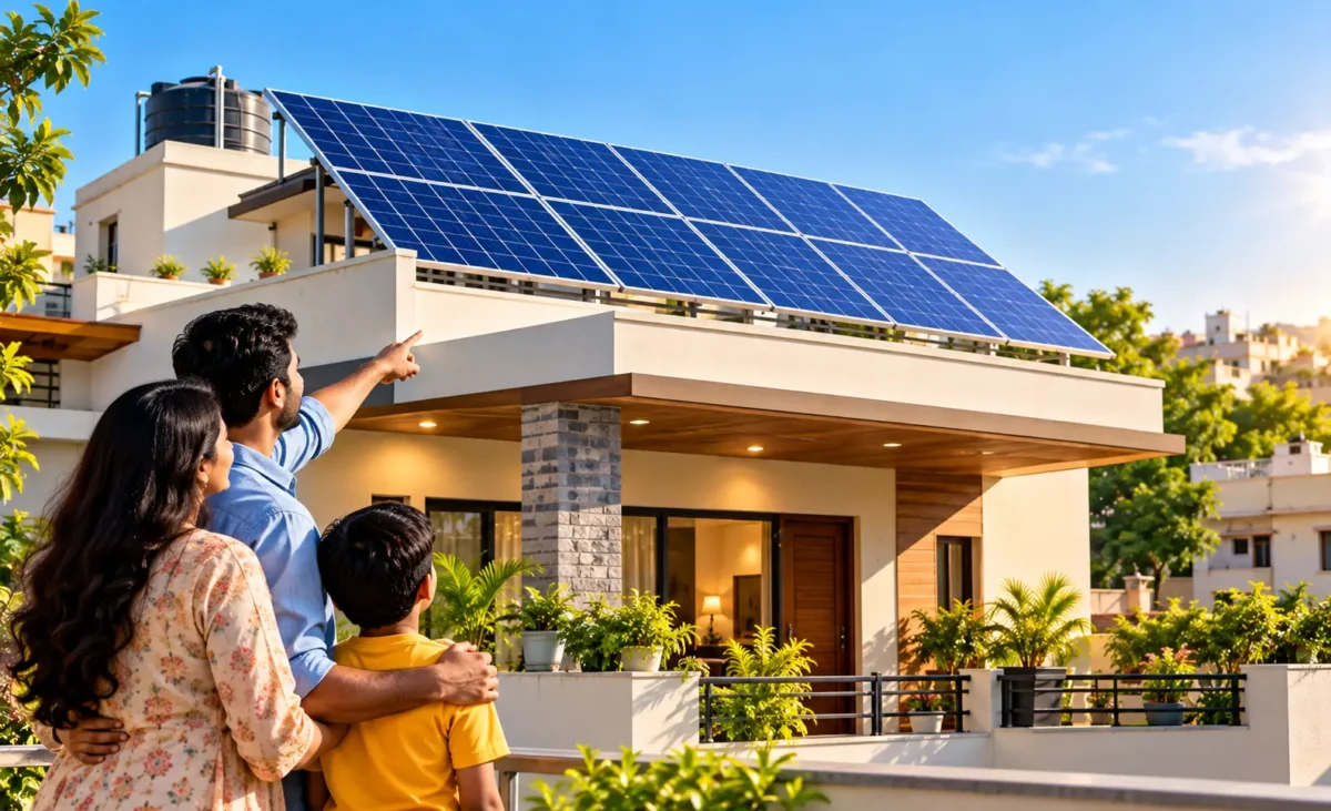 Indian Family Celebrating Rooftop Solar Power Indian Family Celebrating Rooftop Solar Power